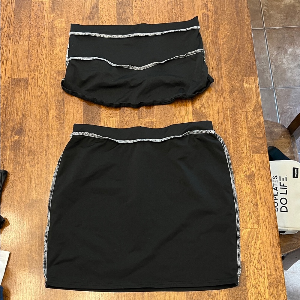 SHEIN Black Mini Skirt and crop top with Silver Trim